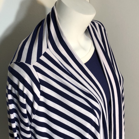 Miuse Navy Stripe Cascading Open Front Stretchy Knit Cardigan Jacket‎ - Picture 4 of 8